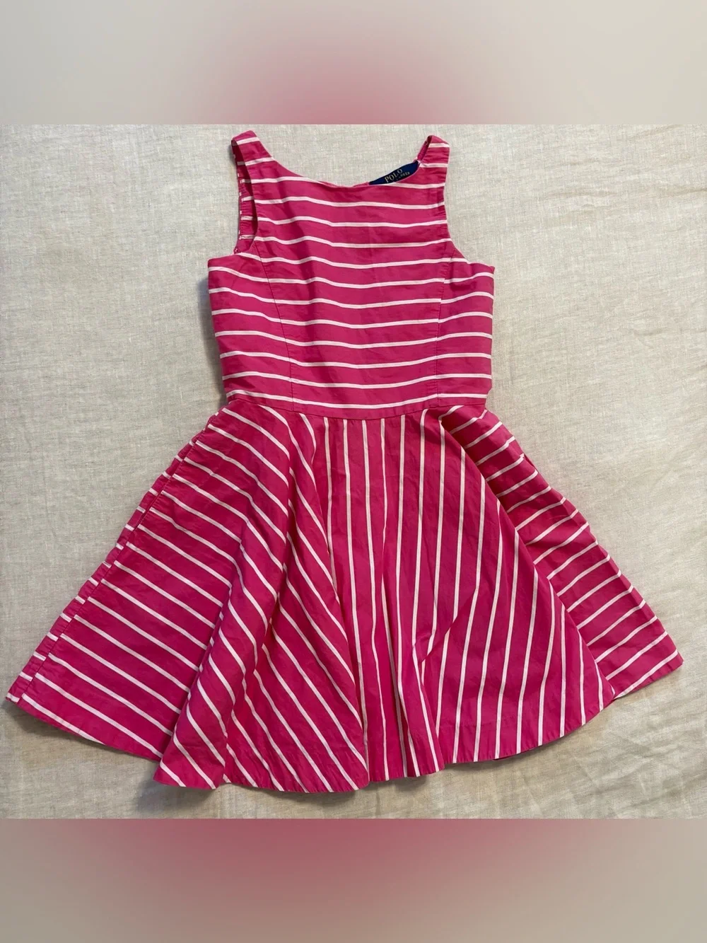 Polo Ralph Lauren Girls Pink White Striped Sleeveless Fit & Flare Dress